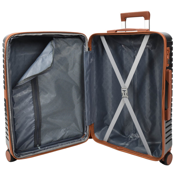 Hard Shell Suitcase with 4 Wheels Expandable Lightweight Travel Luggage with Brown Trim Digit Lock Jetpack Grey
