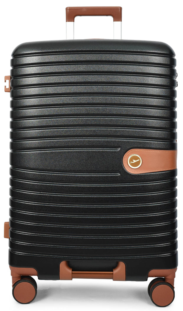 Hard Shell Suitcase with 4 Wheels Expandable Lightweight Travel Luggage with Brown Trim Digit Lock Jetpack Black