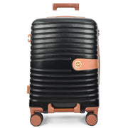 Hard Shell Suitcase with 4 Wheels Expandable Lightweight Travel Luggage with Brown Trim Digit Lock Jetpack Black