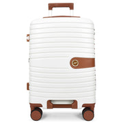Hard Shell Suitcase with 4 Wheels Expandable Lightweight Travel Luggage with Brown Trim Digit Lock Jetpack White
