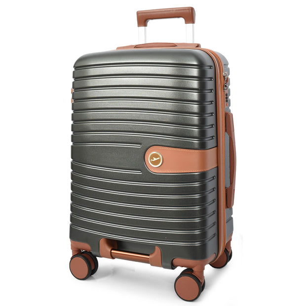 Hard Shell Suitcase with 4 Wheels Expandable Lightweight Travel Luggage with Brown Trim Digit Lock Jetpack Grey