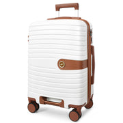 Hard Shell Suitcase with 4 Wheels Expandable Lightweight Travel Luggage with Brown Trim Digit Lock Jetpack White