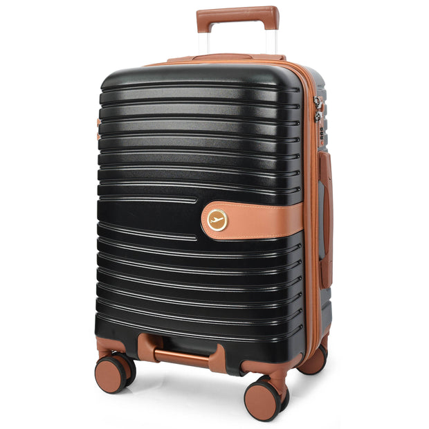 Hard Shell Suitcase with 4 Wheels Expandable Lightweight Travel Luggage with Brown Trim Digit Lock Jetpack Black