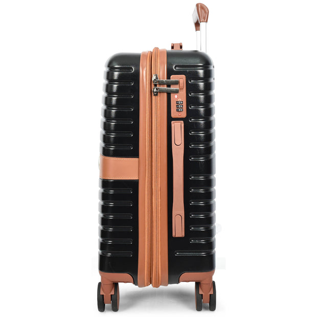 Hard Shell Suitcase with 4 Wheels Expandable Lightweight Travel Luggage with Brown Trim Digit Lock Jetpack Black
