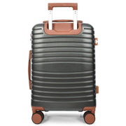 Hard Shell Suitcase with 4 Wheels Expandable Lightweight Travel Luggage with Brown Trim Digit Lock Jetpack Grey