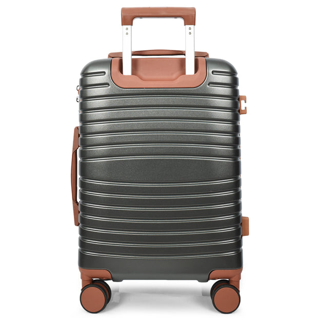 Hard Shell Suitcase with 4 Wheels Expandable Lightweight Travel Luggage with Brown Trim Digit Lock Jetpack Grey