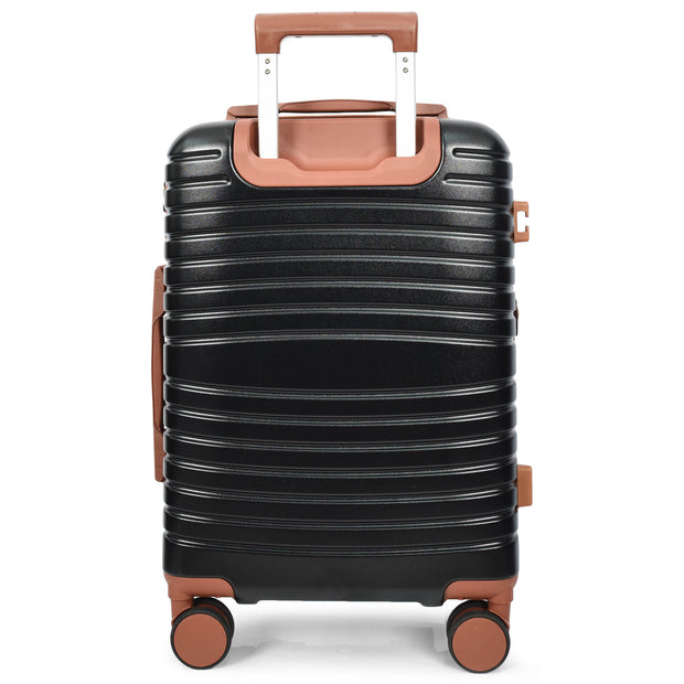 Hard Shell Suitcase with 4 Wheels Expandable Lightweight Travel Luggage with Brown Trim Digit Lock Jetpack Black