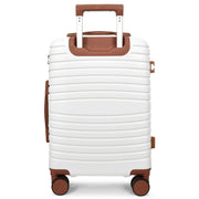 Hard Shell Suitcase with 4 Wheels Expandable Lightweight Travel Luggage with Brown Trim Digit Lock Jetpack White