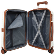 Hard Shell Suitcase with 4 Wheels Expandable Lightweight Travel Luggage with Brown Trim Digit Lock Jetpack White