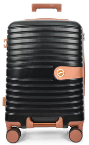 Hard Shell Suitcase with 4 Wheels Expandable Lightweight Travel Luggage with Brown Trim Digit Lock Jetpack Black