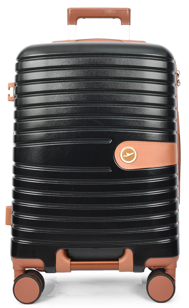 Hard Shell Suitcase with 4 Wheels Expandable Lightweight Travel Luggage with Brown Trim Digit Lock Jetpack Black