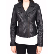 Womens Luxurious Black Leather Biker Jacket Italian Designer Coat Caily