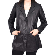 Womens Soft Black Leather Blazer Jacket Semi Fit Coat Leila