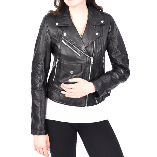 Womens Trendy Fitted Biker Style Real Leather Jacket A1 Fashion