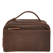 Real Leather Toiletry Bag Wash Bag Shaving Kit Cosmetics Pouch Zipper Travel Midnight AYD6 Rust Brown