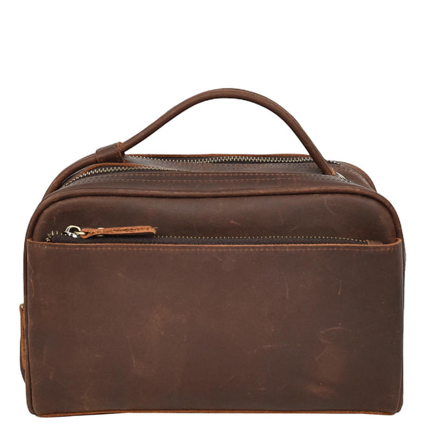 Real Leather Toiletry Bag Wash Bag Shaving Kit Cosmetics Pouch Zipper Travel Midnight AYD6 Rust Brown
