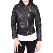Womens Cowhide Black Biker Jacket Tough Heavy Duty Leather Brando Style Kira