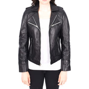 Womens Soft Black Leather Biker Jackets Tailored Fit Zip Fasten Briar