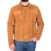 Mens Classic Tan Suede Trucker Jacket Fitted Leatherwear Casual Outerwear Finn