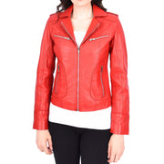 Womens Soft Red Leather Biker Jackets Tailored Fit Zip Fasten Briar