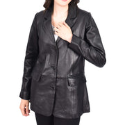 Womens Soft Black Leather Blazer Jacket Semi Fit Coat Leila