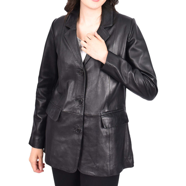 Womens Soft Black Leather Blazer Jacket Semi Fit Coat Leila