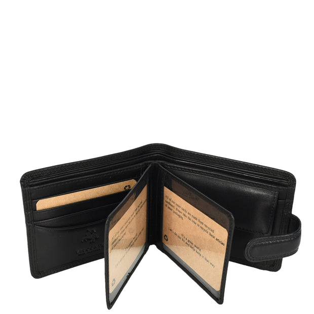 Genuine Leather Bifold Wallet, RFID-Blocking with Gift Box, Cards Coins Notes ID Photo Organisation Miles Black