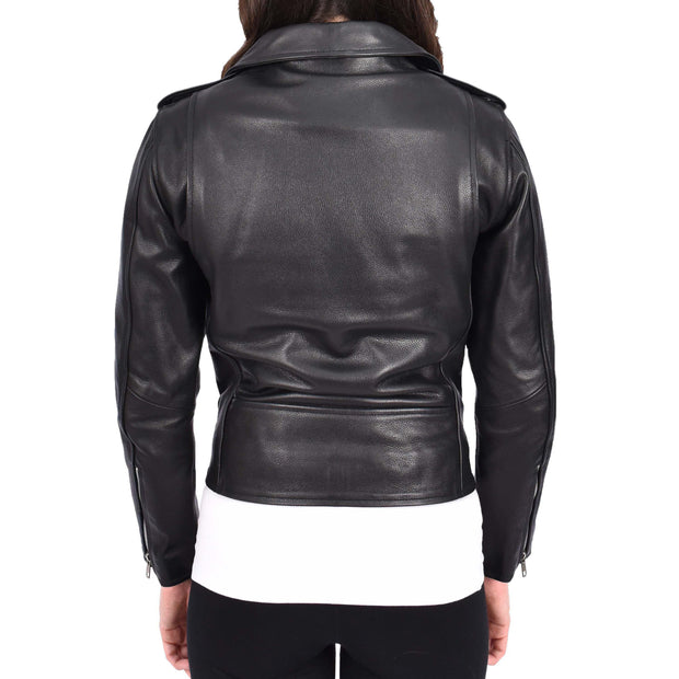 Womens Cowhide Black Biker Jacket Tough Heavy Duty Leather Brando Style Kira