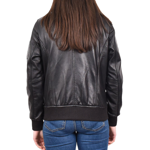 Womens Leather Bomber Jacket Black Removable Sheepskin Collar G-2 Style Dolly