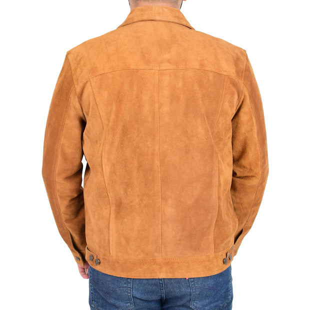 Mens Classic Tan Suede Trucker Jacket Fitted Leatherwear Casual Outerwear Finn