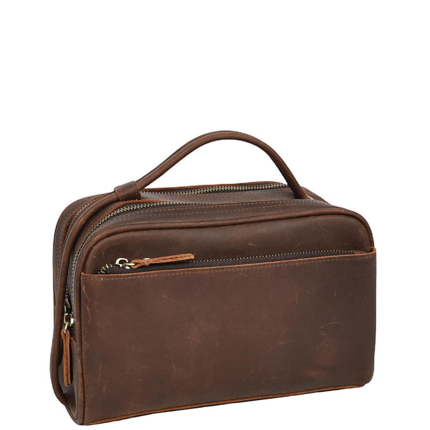 Real Leather Toiletry Bag Wash Bag Shaving Kit Cosmetics Pouch Zipper Travel Midnight AYD6 Rust Brown