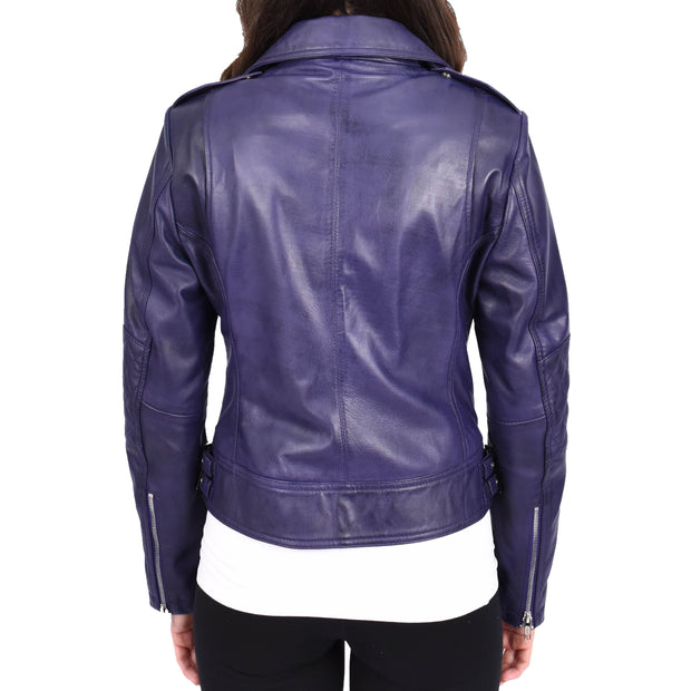 Womens Leather Biker Jacket Purple Trendy Slim Fit Designer Ayla
