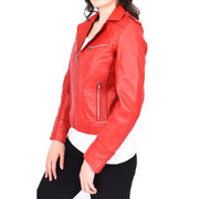Womens Soft Red Leather Biker Jackets Tailored Fit Zip Fasten Briar
