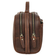 Real Leather Toiletry Bag Wash Bag Shaving Kit Cosmetics Pouch Zipper Travel Midnight AYD6 Rust Brown