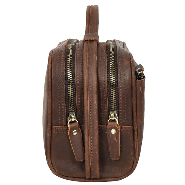 Real Leather Toiletry Bag Wash Bag Shaving Kit Cosmetics Pouch Zipper Travel Midnight AYD6 Rust Brown