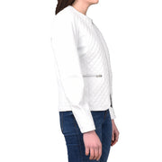 Womens Collarless White Leather Jacket Fitted Quilted Zip Up - Remi