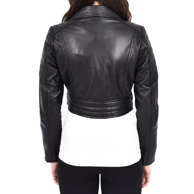 Womens Fitted Cropped Bustier Style Leather Jacket Amanda Black