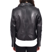 Women's Leather Biker Jacket Black Cross-Zip Fastening Casual Outerwear Delilah