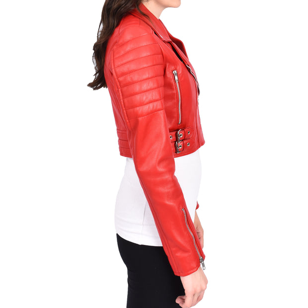 Womens Fitted Cropped Bustier Style Leather Jacket Amanda Red