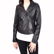Womens Luxurious Black Leather Biker Jacket Italian Designer Coat Caily