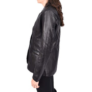Womens Black Leather Blazer Classic Suit Dinner Jacket Style Coat Alana