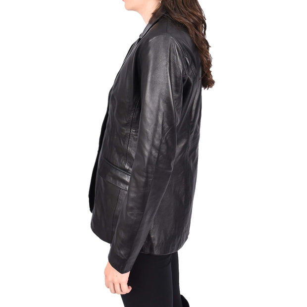 Womens Black Leather Blazer Classic Suit Dinner Jacket Style Coat Alana