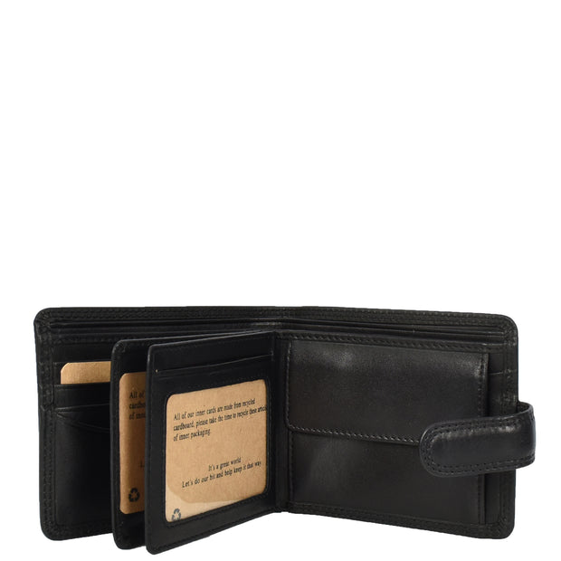 Genuine Leather Bifold Wallet, RFID-Blocking with Gift Box, Cards Coins Notes ID Photo Organisation Miles Black