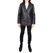 Womens Soft Black Leather Blazer Jacket Semi Fit Coat Leila
