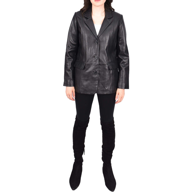 Womens Soft Black Leather Blazer Jacket Semi Fit Coat Leila