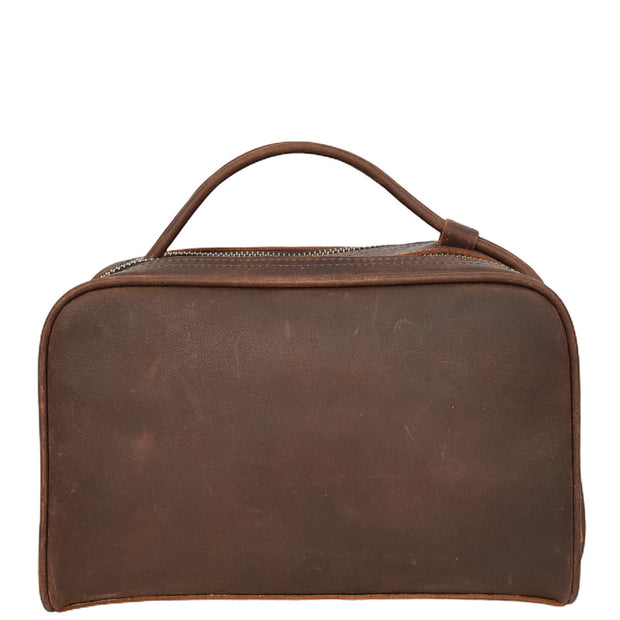 Real Leather Toiletry Bag Wash Bag Shaving Kit Cosmetics Pouch Zipper Travel Midnight AYD6 Rust Brown