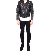 Womens Cowhide Black Biker Jacket Tough Heavy Duty Leather Brando Style Kira