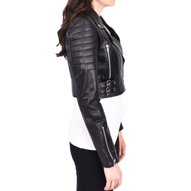 Womens Fitted Cropped Bustier Style Leather Jacket Amanda Black