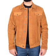 Mens Classic Tan Suede Trucker Jacket Fitted Leatherwear Casual Outerwear Finn