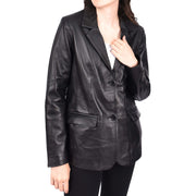 Womens Black Leather Blazer Classic Suit Dinner Jacket Style Coat Alana